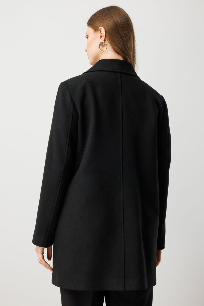 Ekol Kadın Büyük Beden Yandan Cepli Kaşe Kaban 6307 Siyah - 4