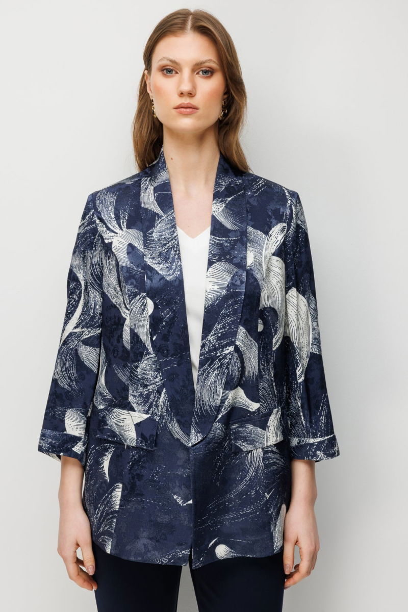 Ekol Kadın Büyük Beden Yarım Kollu Desenli Ceket 1544 Lacivert - Ekol