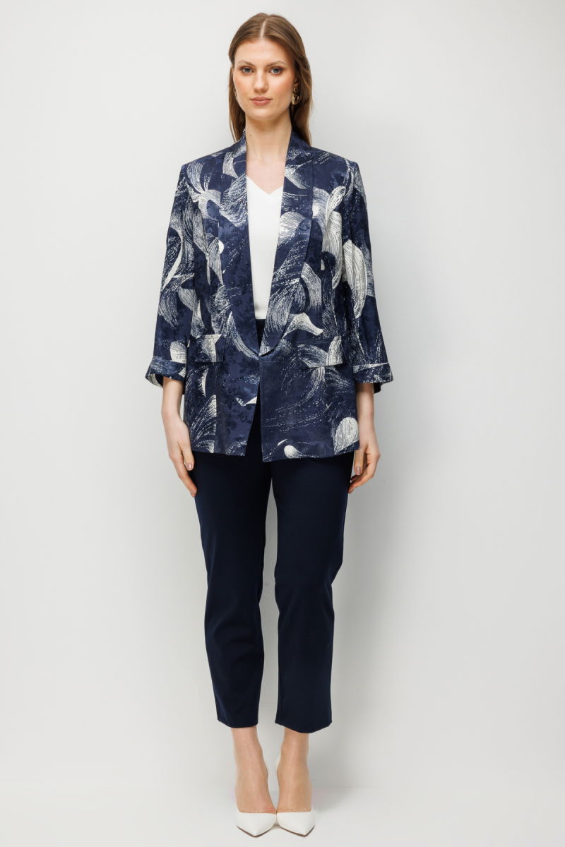 Ekol Kadın Büyük Beden Yarım Kollu Desenli Ceket 1544 Lacivert - 3