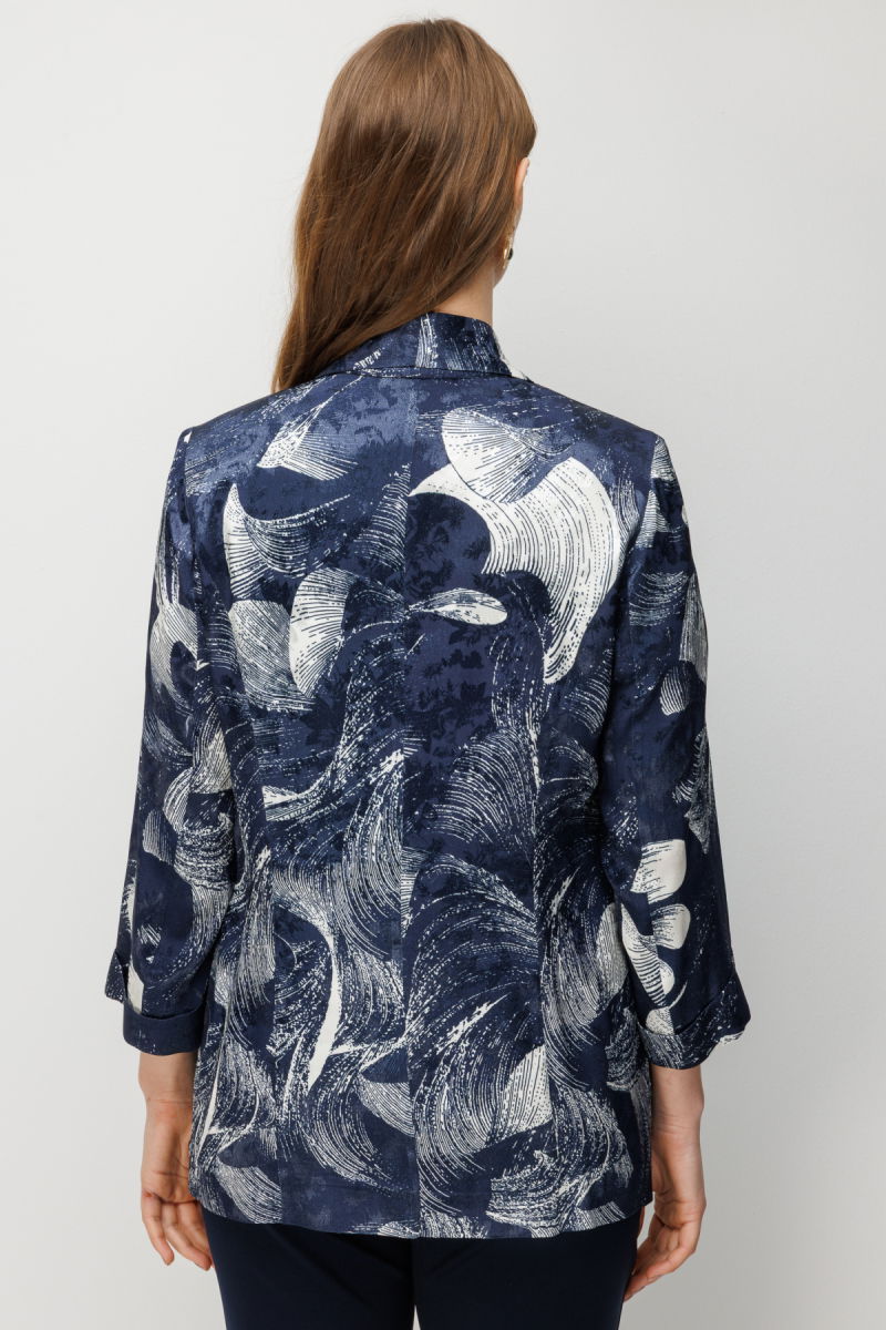 Ekol Kadın Büyük Beden Yarım Kollu Desenli Ceket 1544 Lacivert - 4