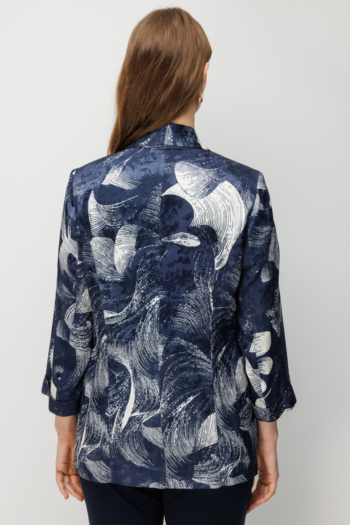 Ekol Kadın Büyük Beden Yarım Kollu Desenli Ceket 1544 Lacivert - 4