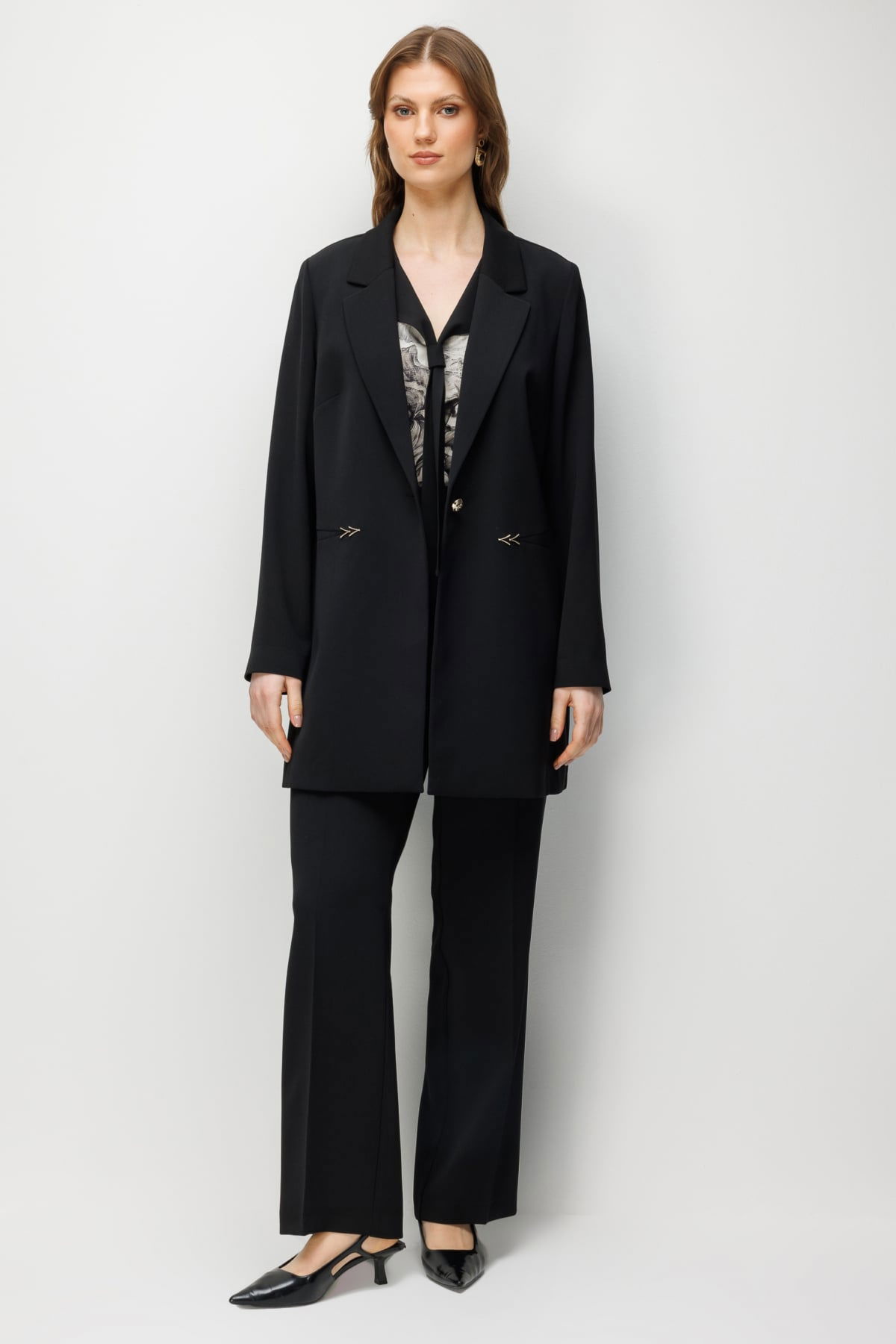 Ekol Kadın Büyük Beden Yüksek Bel Bol Paça Pantolon 1516 Siyah - 1