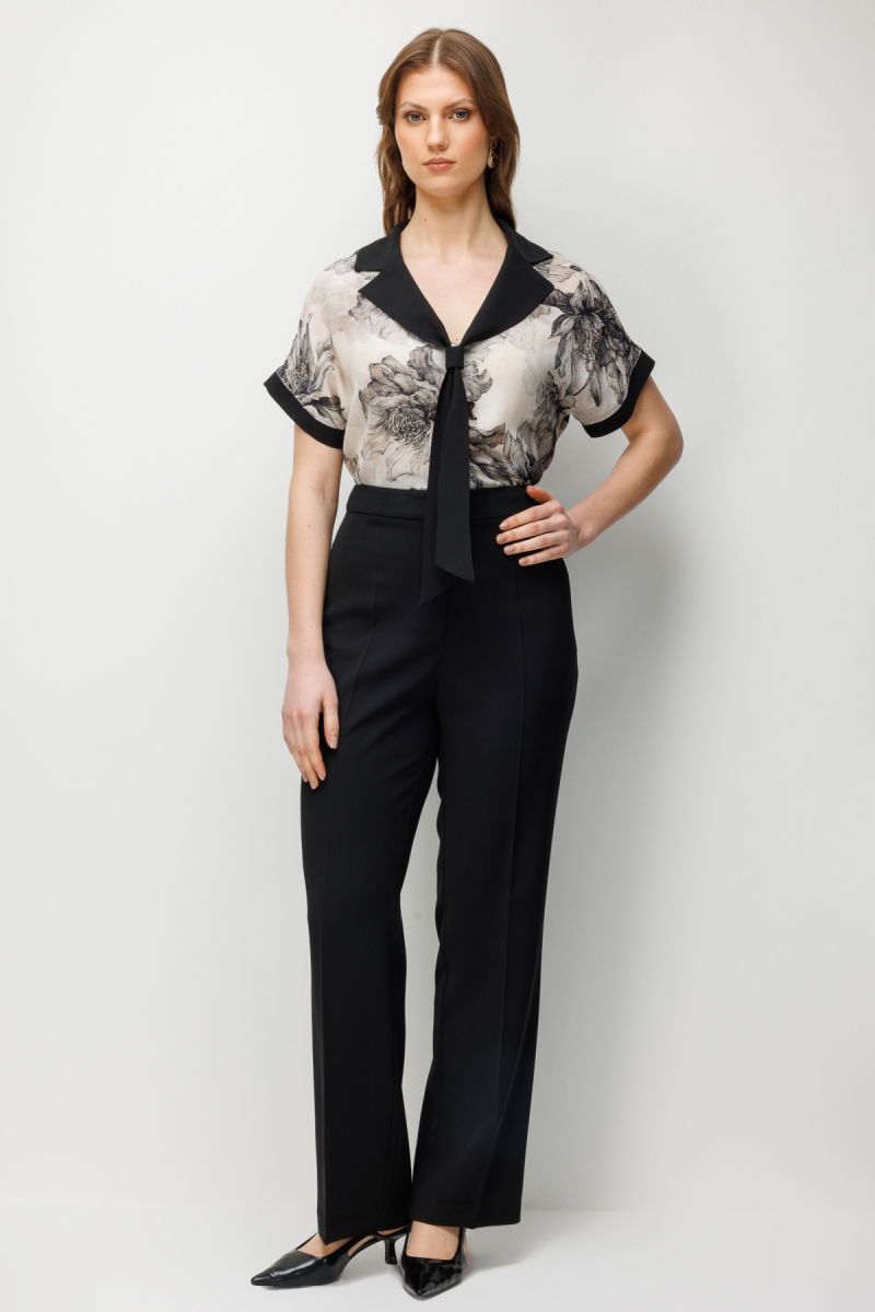 Ekol Kadın Büyük Beden Yüksek Bel Bol Paça Pantolon 1516 Siyah - 3