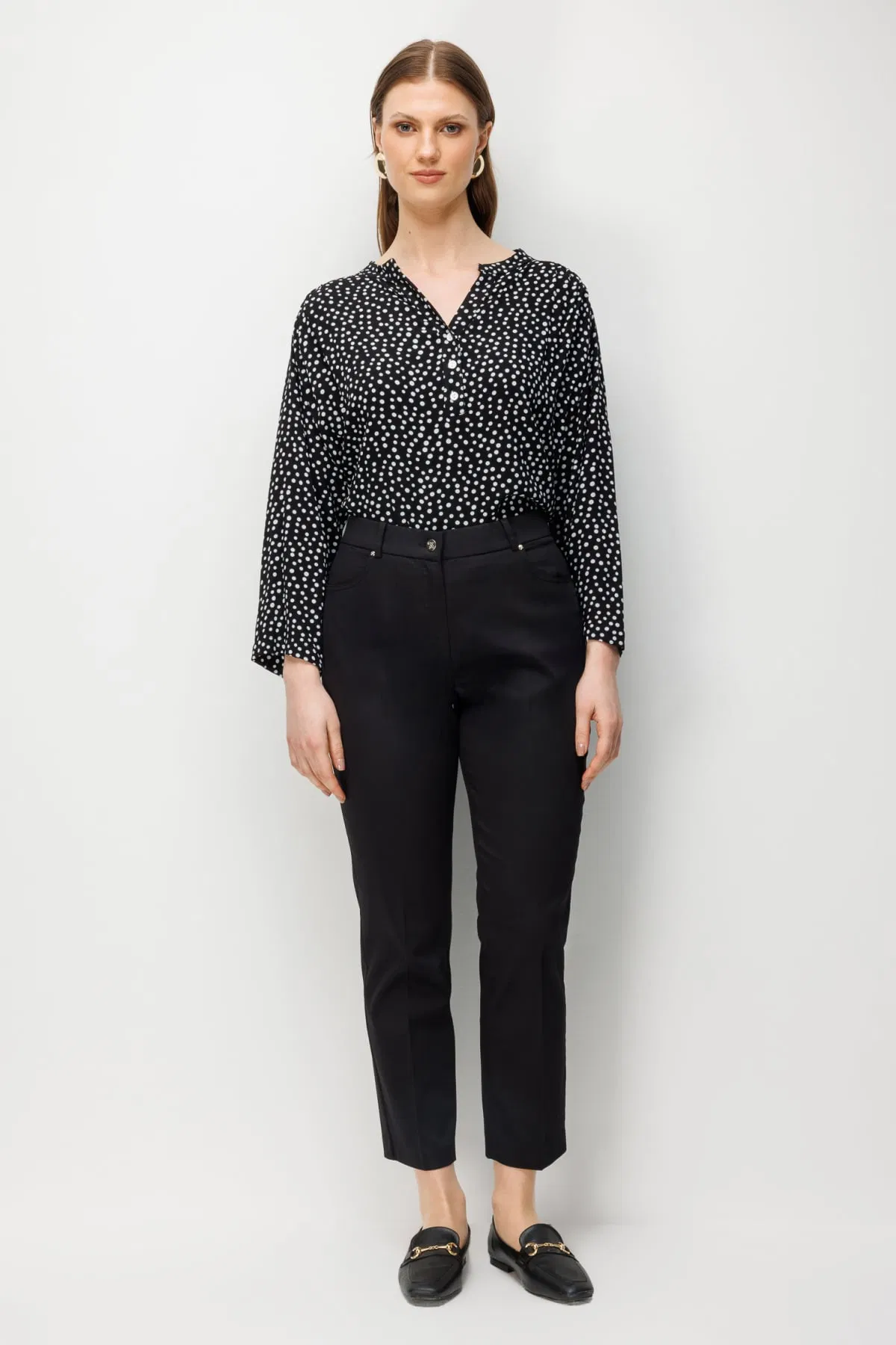 Ekol Kadın Büyük Beden Yüksek Bel Dar Paça Pantolon 4016 Siyah - 1