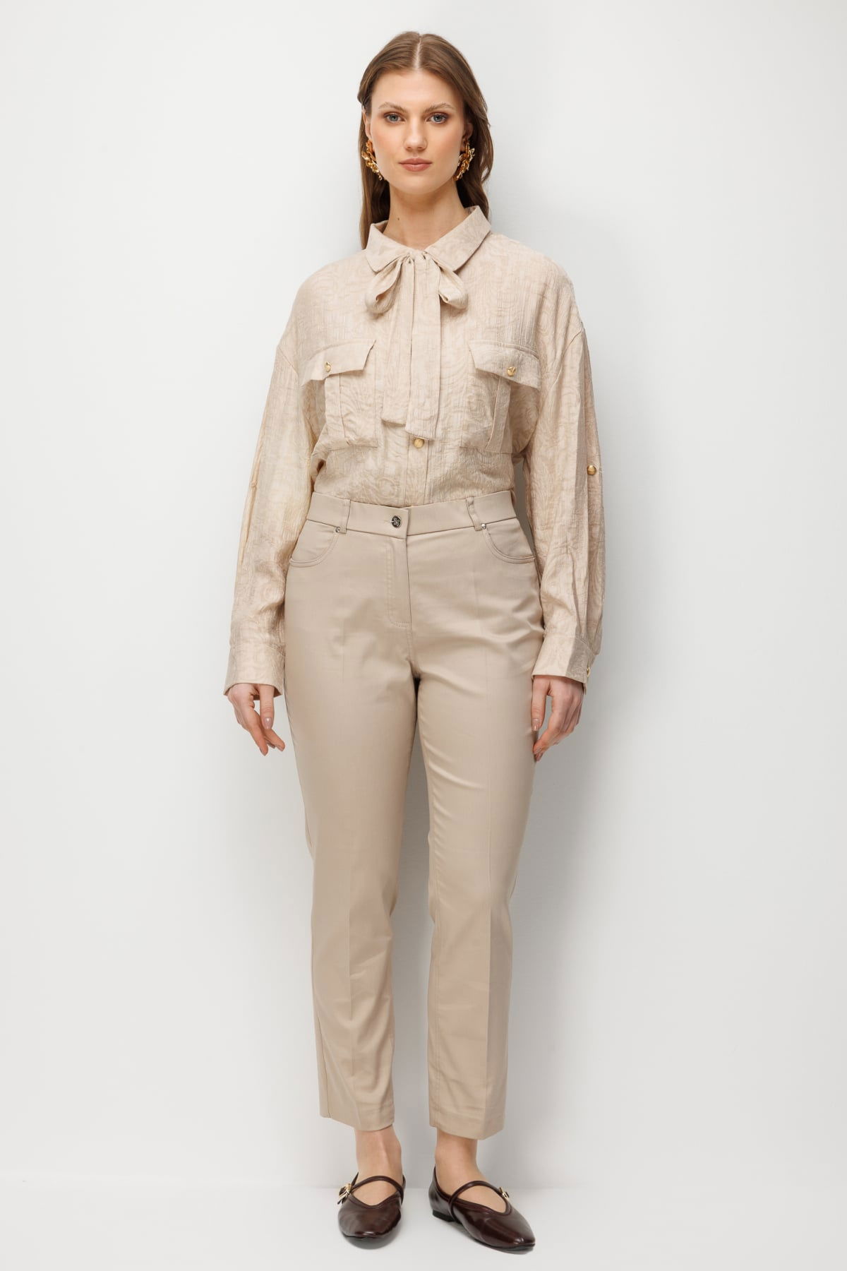 Ekol Kadın Büyük Beden Yüksek Bel Dar Paça Pantolon 4016 Taş - 1