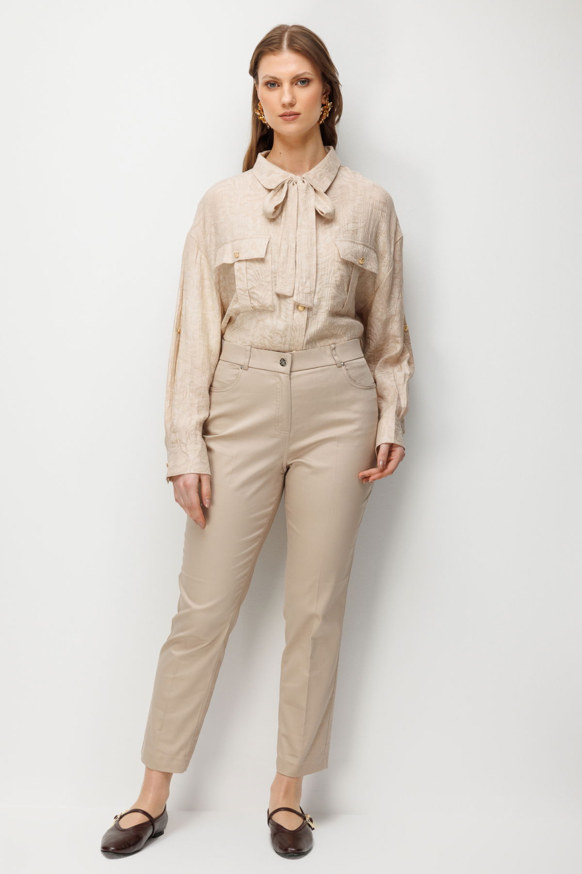 Ekol Kadın Büyük Beden Yüksek Bel Dar Paça Pantolon 4016 Taş - 2