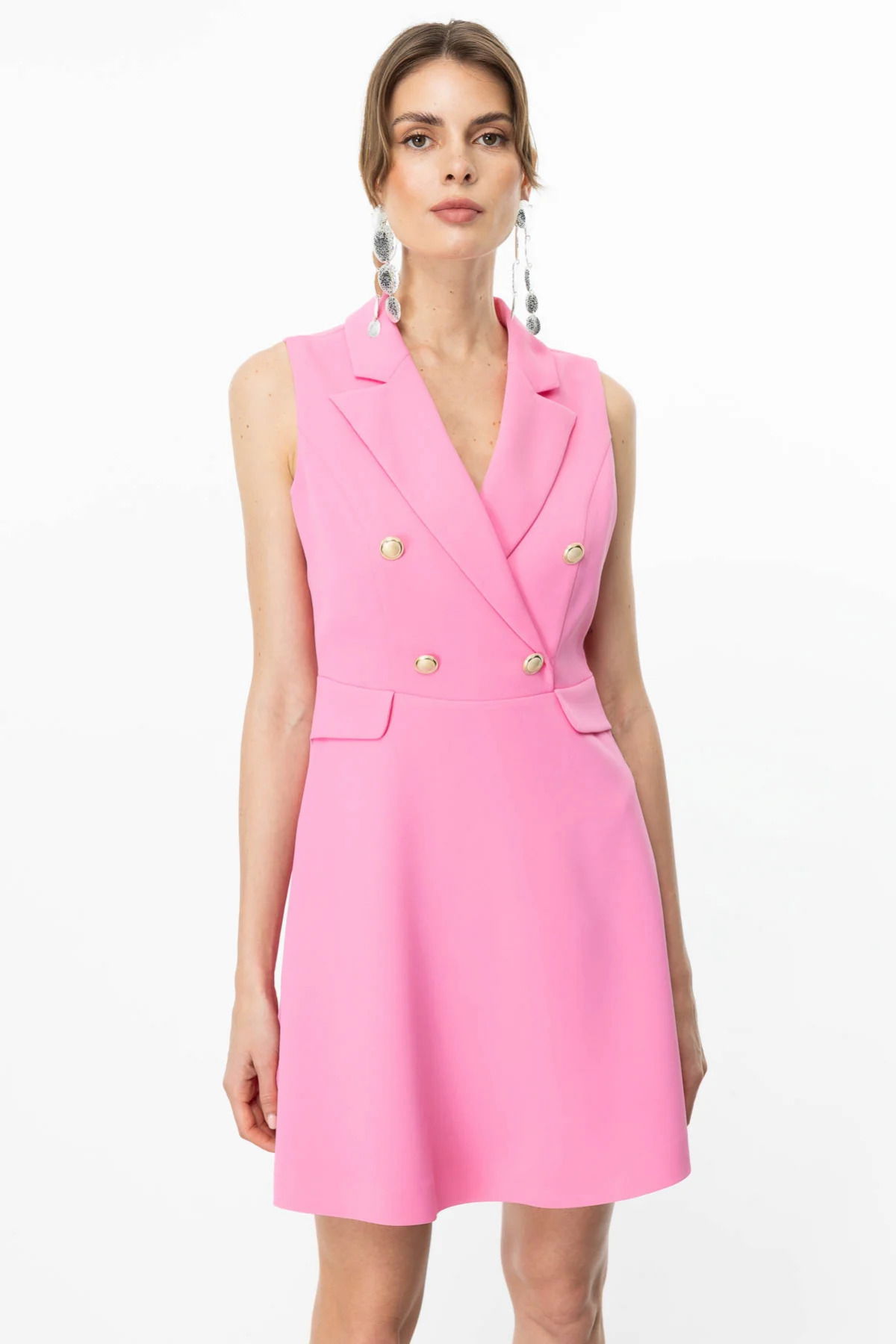 Ekol Kadın Ceket Yaka Kolsuz Elbise 5100 Pink - 3