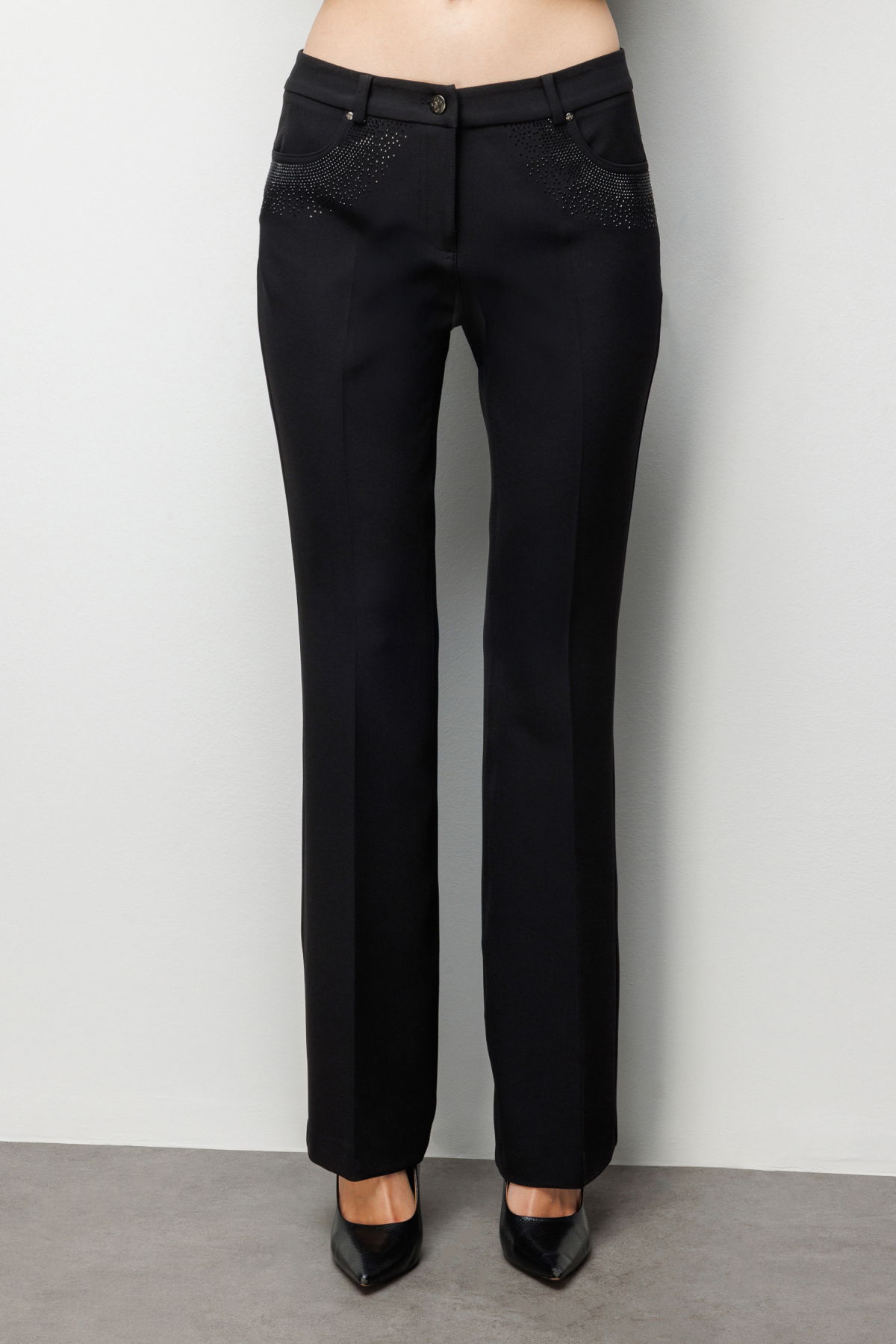 Ekol Kadın Cepleri Taş İşlemeli İspanyol Paça Pantolon 4024 Siyah - 3