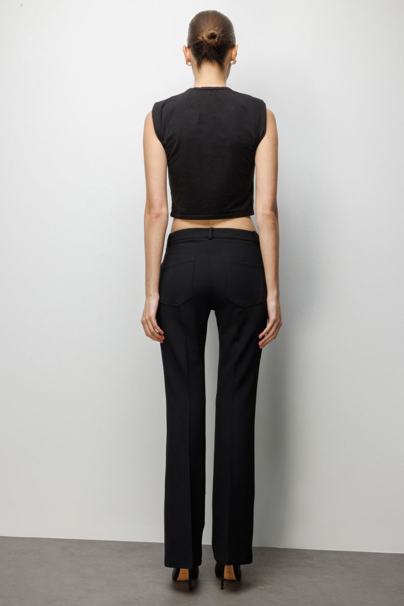 Ekol Kadın Cepleri Taş İşlemeli İspanyol Paça Pantolon 4024 Siyah - 4