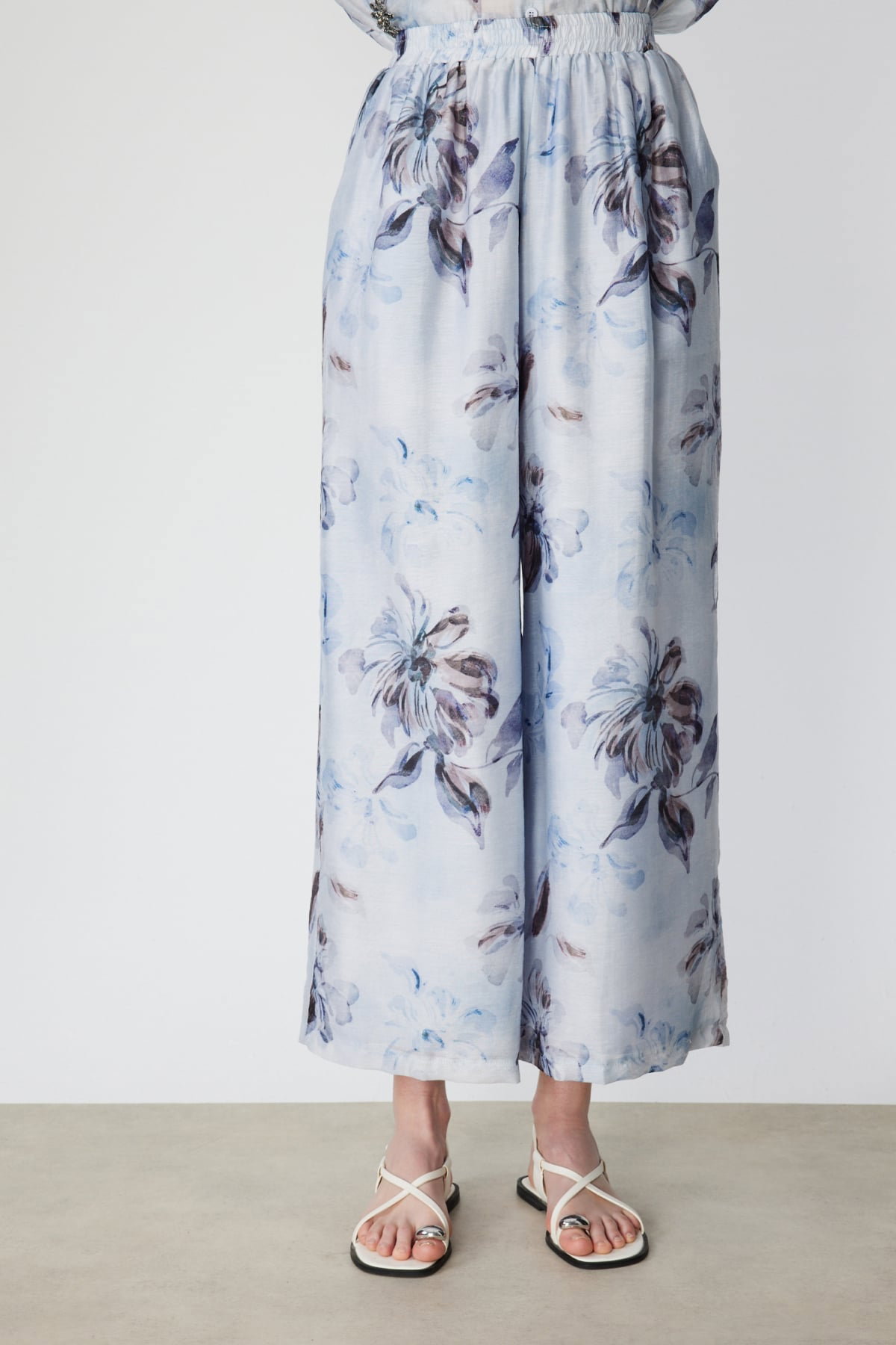 Ekol Kadın Çiçek Desenli Bol Paça Pantolon 2908 Blue - 4