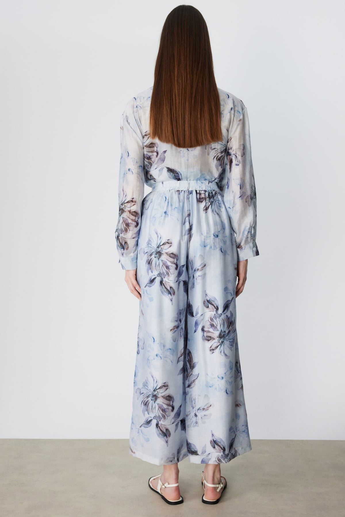 Ekol Kadın Çiçek Desenli Bol Paça Pantolon 2908 Blue - 5