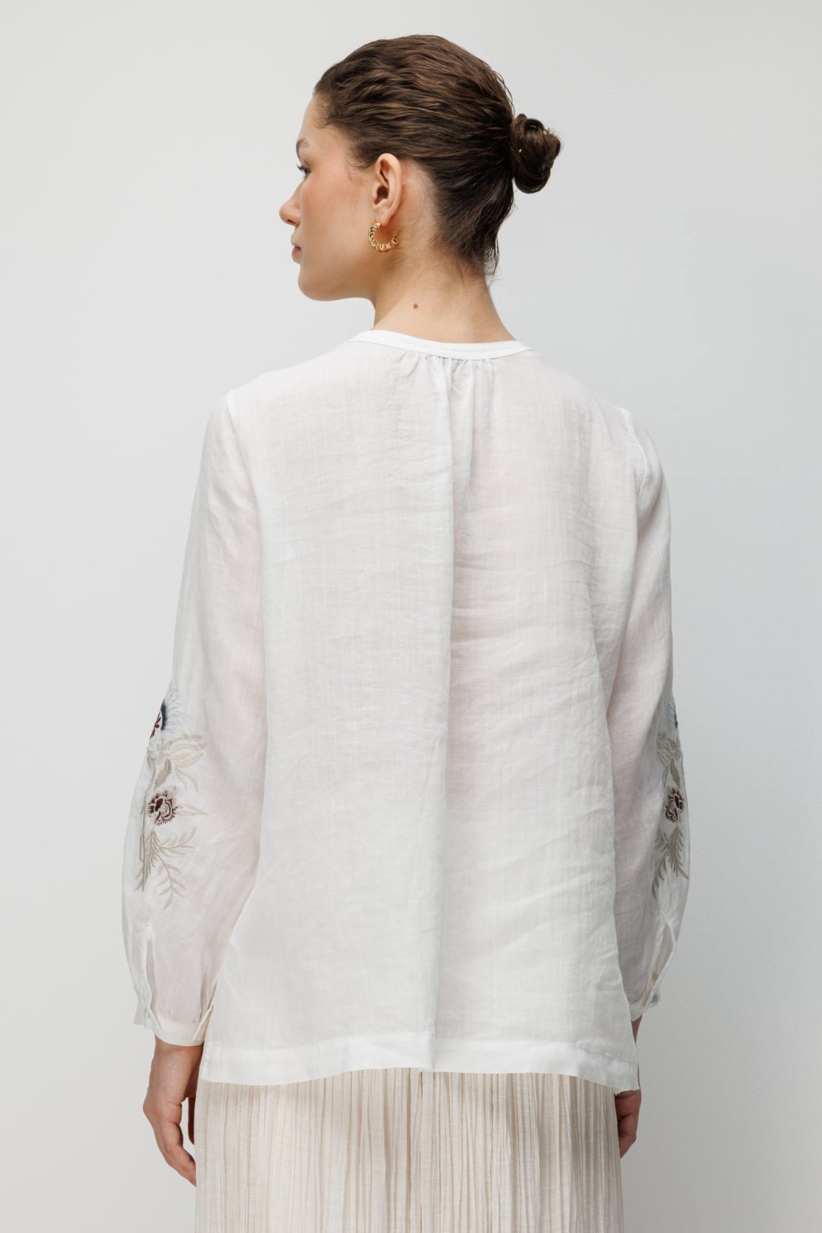 Ekol Kadın Çiçek İşlemeli Keten Bluz 2848 Ekru - 4