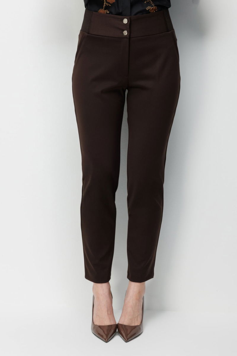 Ekol Kadın Çift Düğmeli Dar Paça Pantolon 4170 Kahverengi - 3