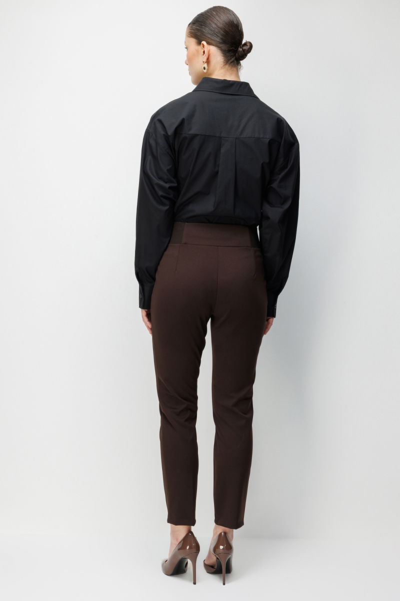 Ekol Kadın Çift Düğmeli Dar Paça Pantolon 4170 Kahverengi - 4