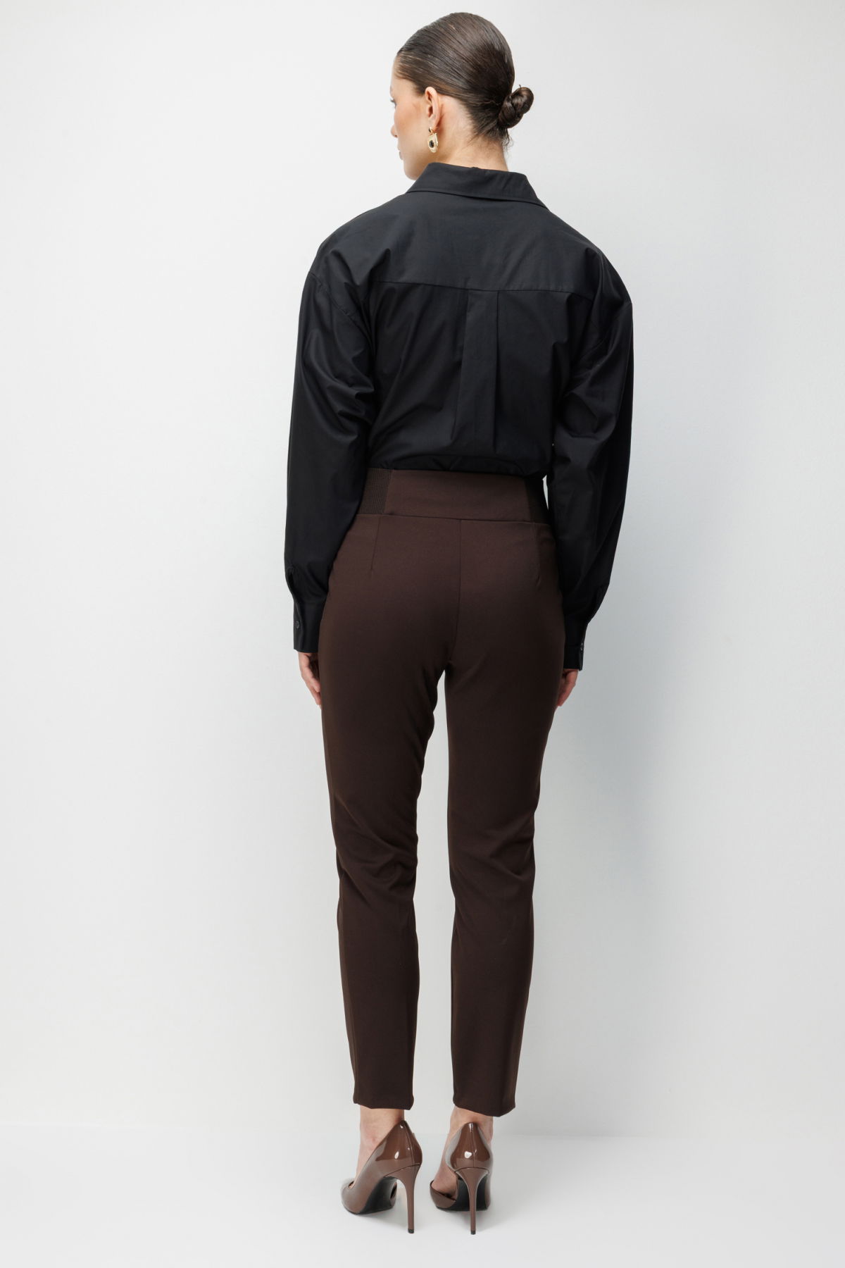 Ekol Kadın Çift Düğmeli Dar Paça Pantolon 4170 Kahverengi - 4