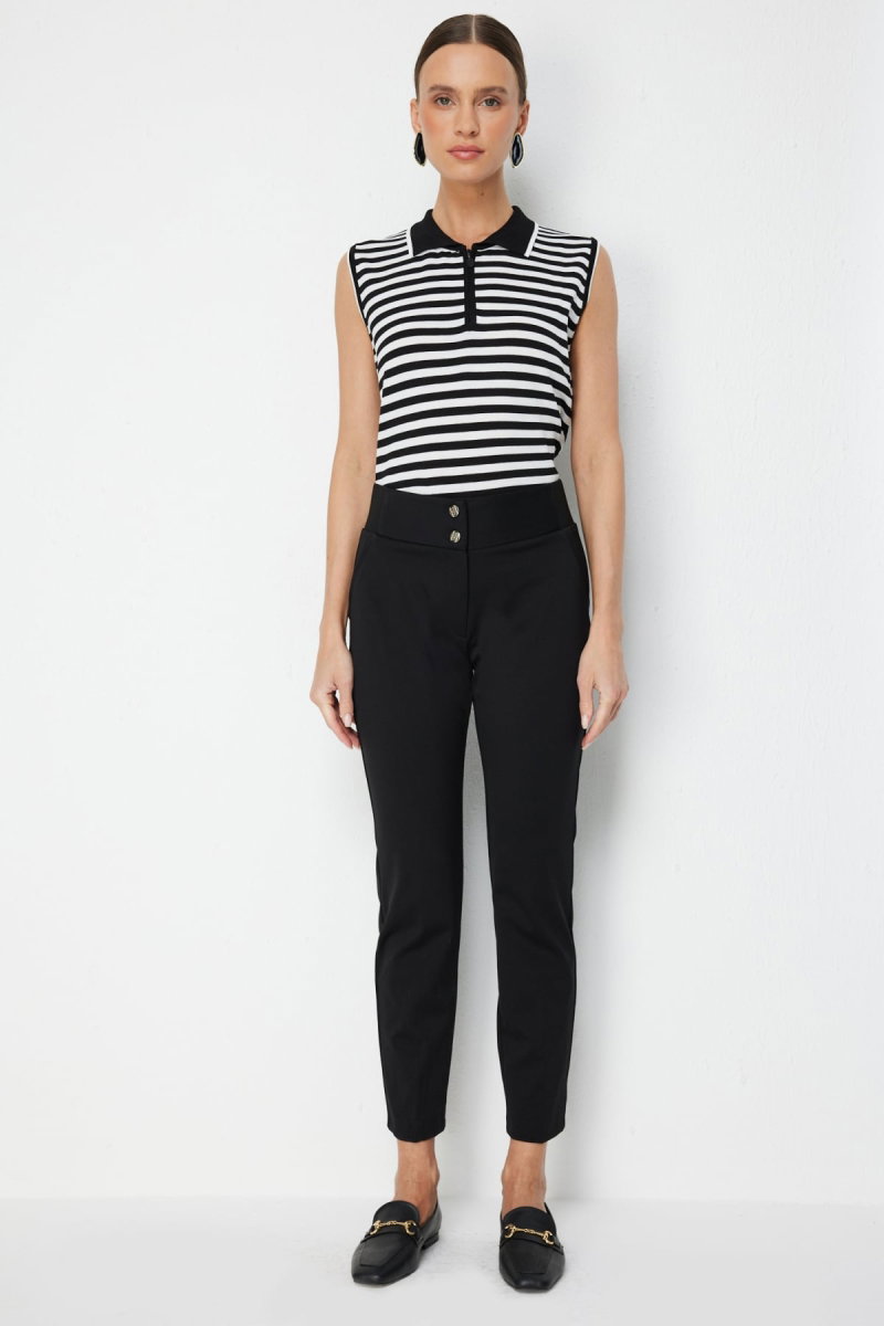 Ekol Kadın Çift Düğmeli Dar Paça Pantolon 4170 Siyah - Ekol