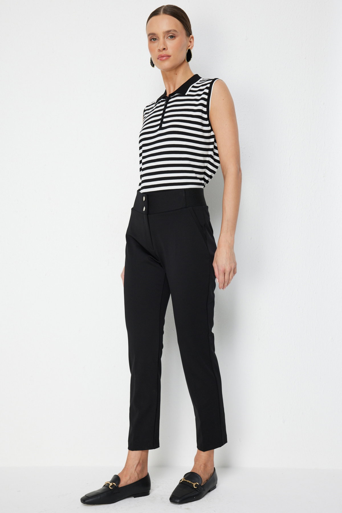Ekol Kadın Çift Düğmeli Dar Paça Pantolon 4170 Siyah - 2