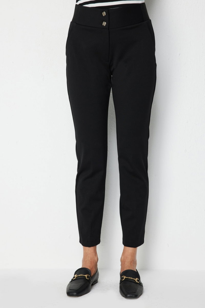 Ekol Kadın Çift Düğmeli Dar Paça Pantolon 4170 Siyah - 3