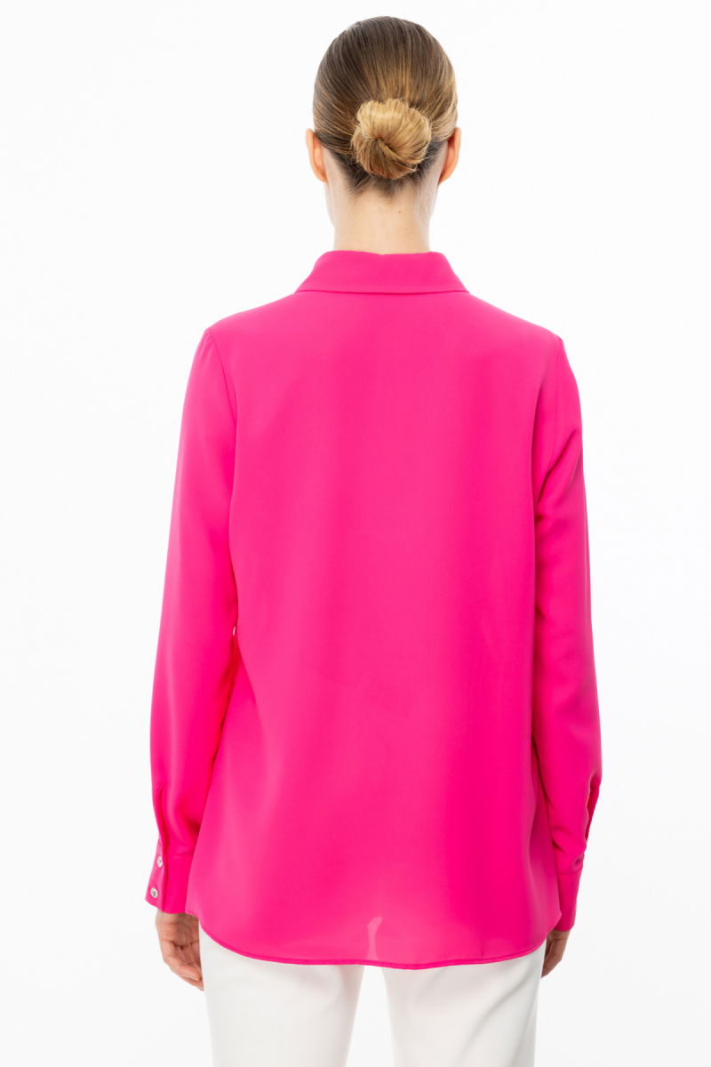 Ekol Kadın Çift Kapak Cepli Düğmeli Bluz 3026 Pink - 4