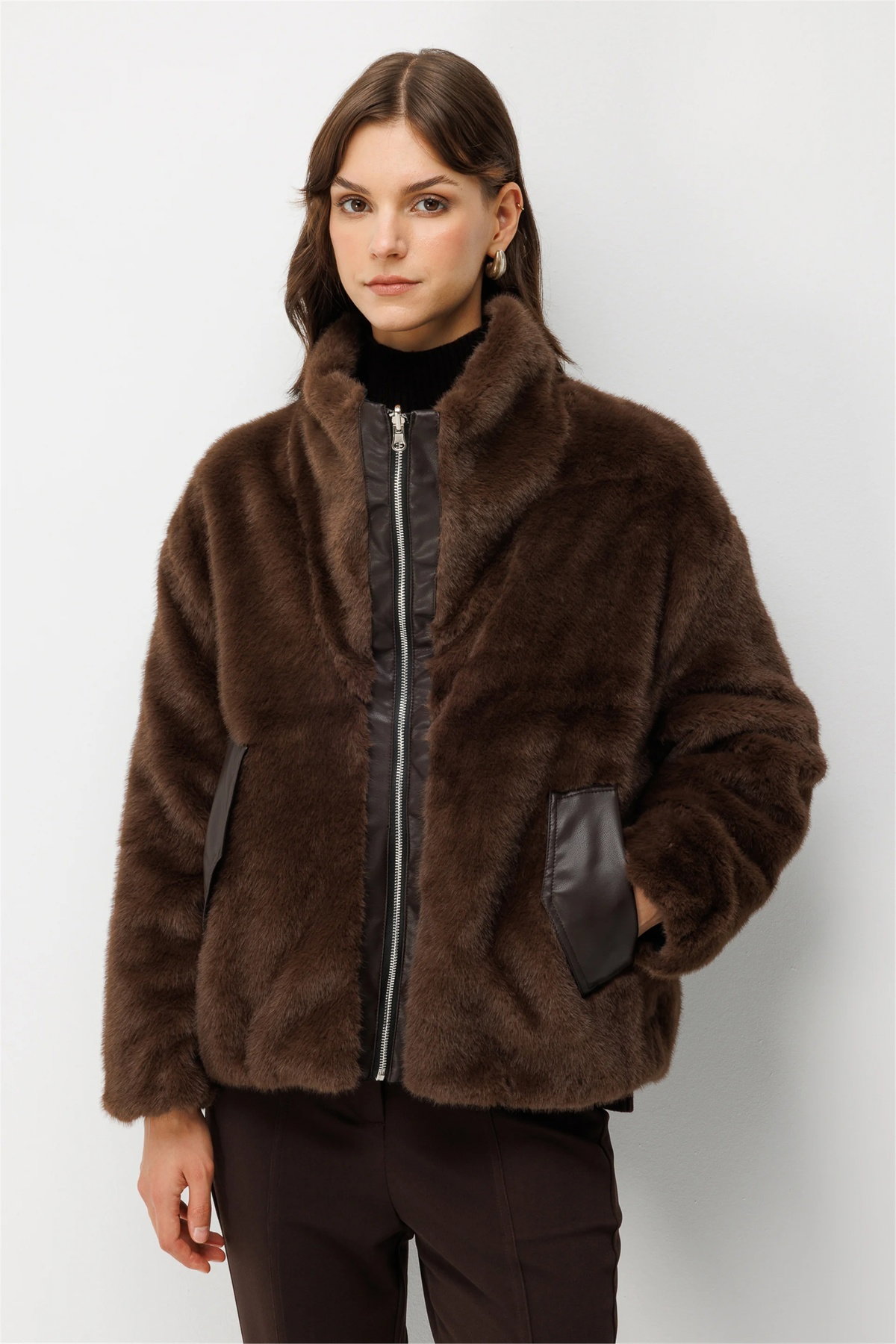 Ekol Kadın Çift Taraflı Cep Detaylı Mont Siyah - 1