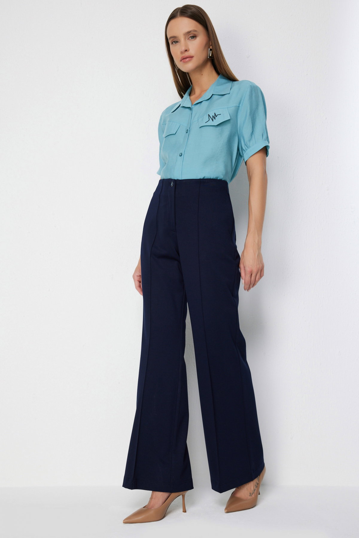 Ekol Kadın Çimalı İspanyol Paça Pantolon 4116 Lacivert - 2