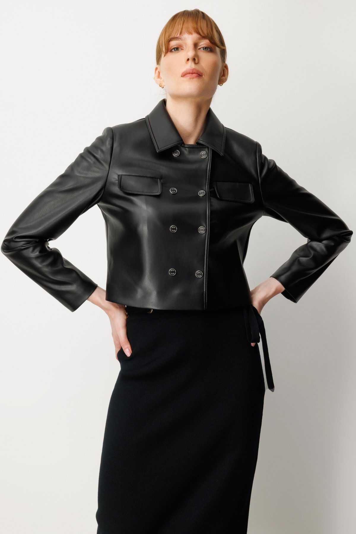 Ekol Kadın Çıtçıtlı Deri Crop Ceket 5087 Siyah - 3