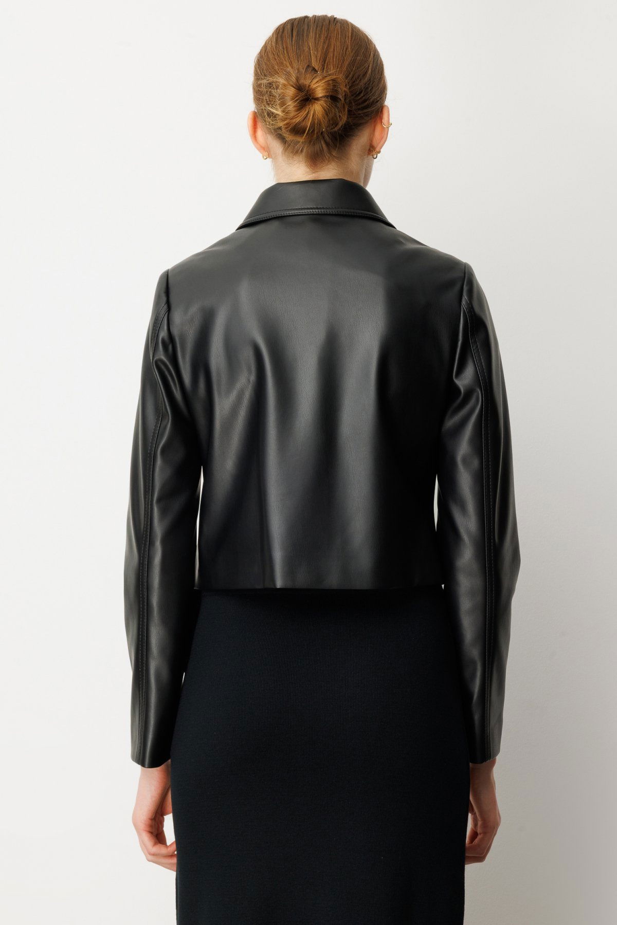 Ekol Kadın Çıtçıtlı Deri Crop Ceket 5087 Siyah - 4