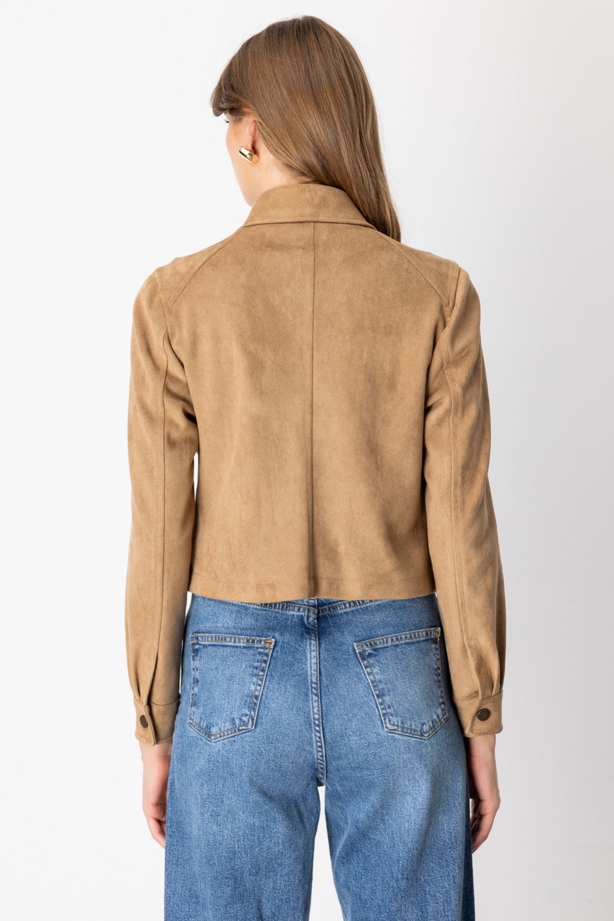 Ekol Kadın Çıtçıtlı Kısa Süet Mont 8019 Vizon - 4