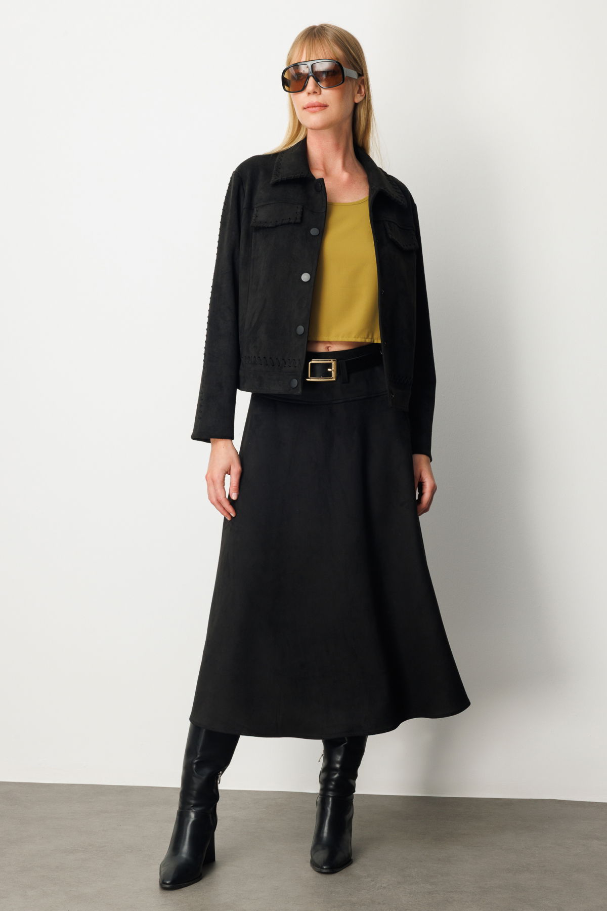 Ekol Kadın Çıtçıtlı Süet Mont 8015 Siyah - 1