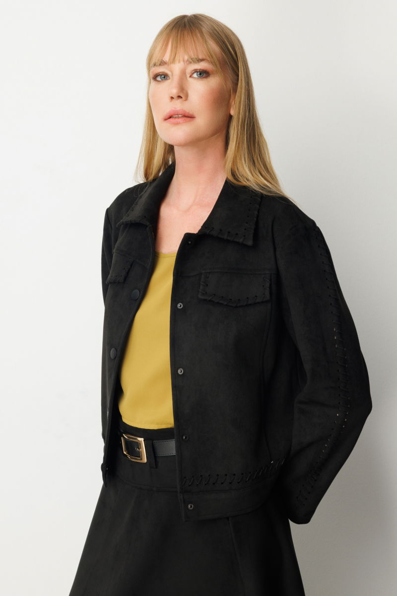 Ekol Kadın Çıtçıtlı Süet Mont 8015 Siyah - 2