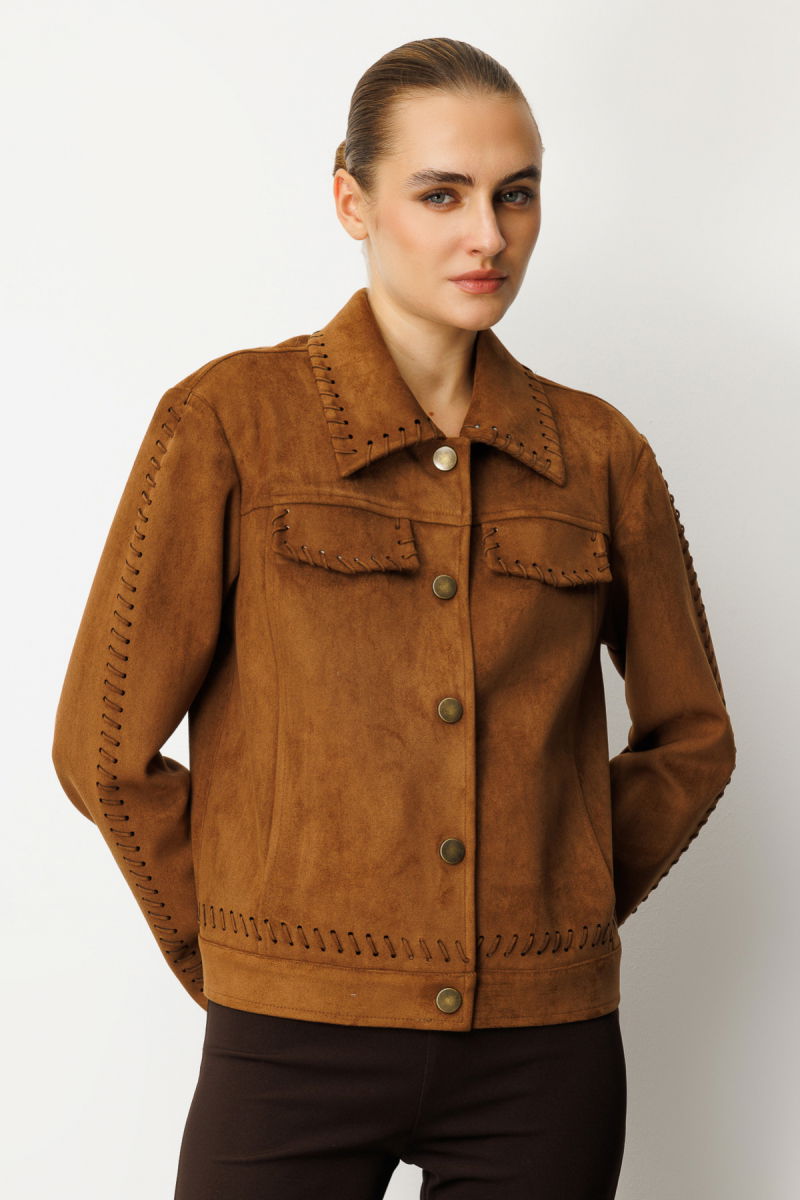 Ekol Kadın Çıtçıtlı Süet Mont 8015 Taba - 2