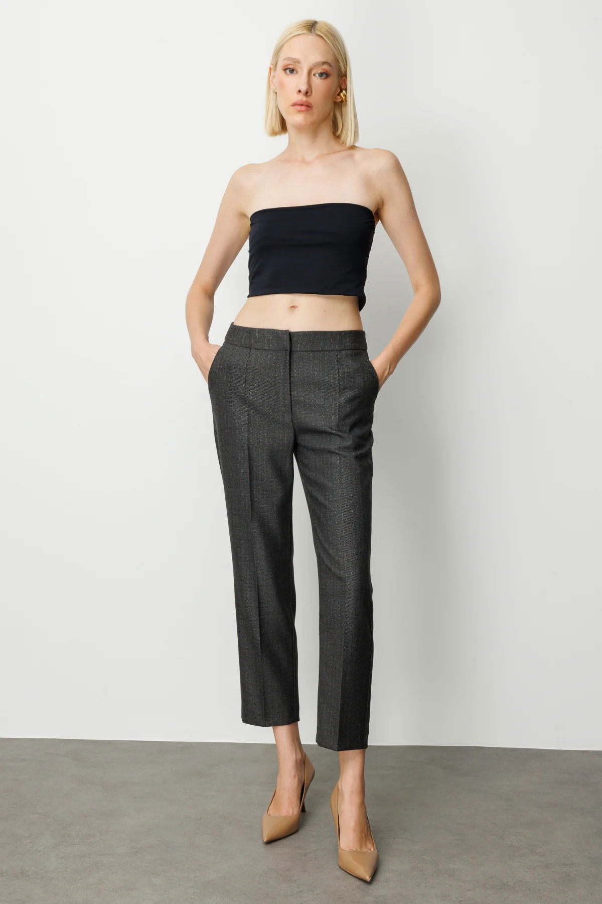 Ekol Kadın Çizgi Desenli Dar Paça Pantolon 5115 Siyah - 1