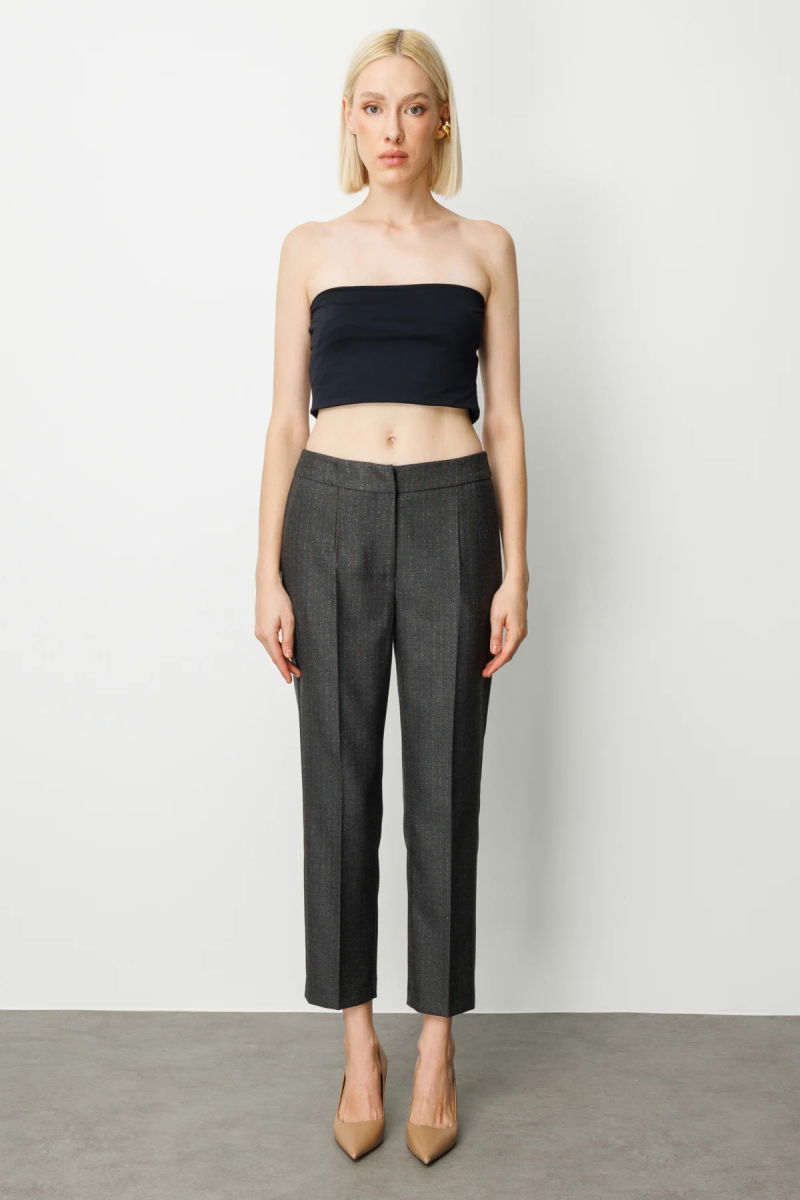 Ekol Kadın Çizgi Desenli Dar Paça Pantolon 5115 Siyah - 2