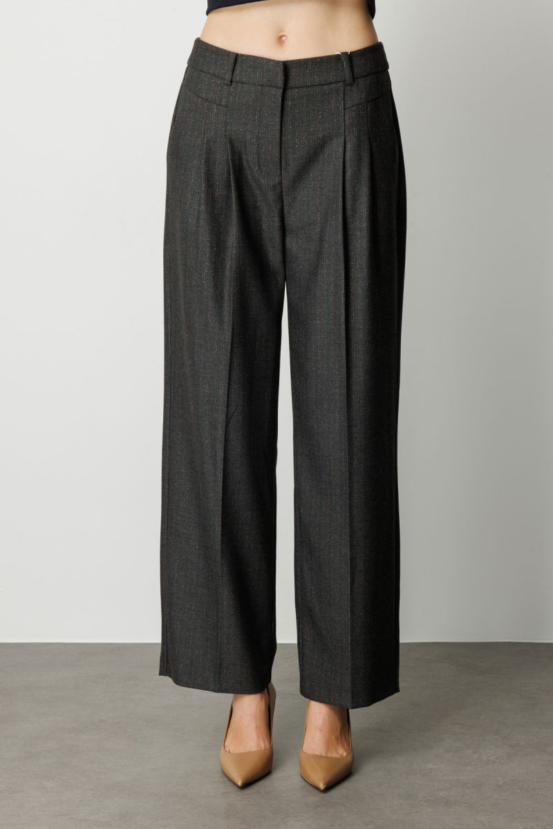 Ekol Kadın Çizgi Desenli Wide Leg Pantolon 5111 Siyah - 2