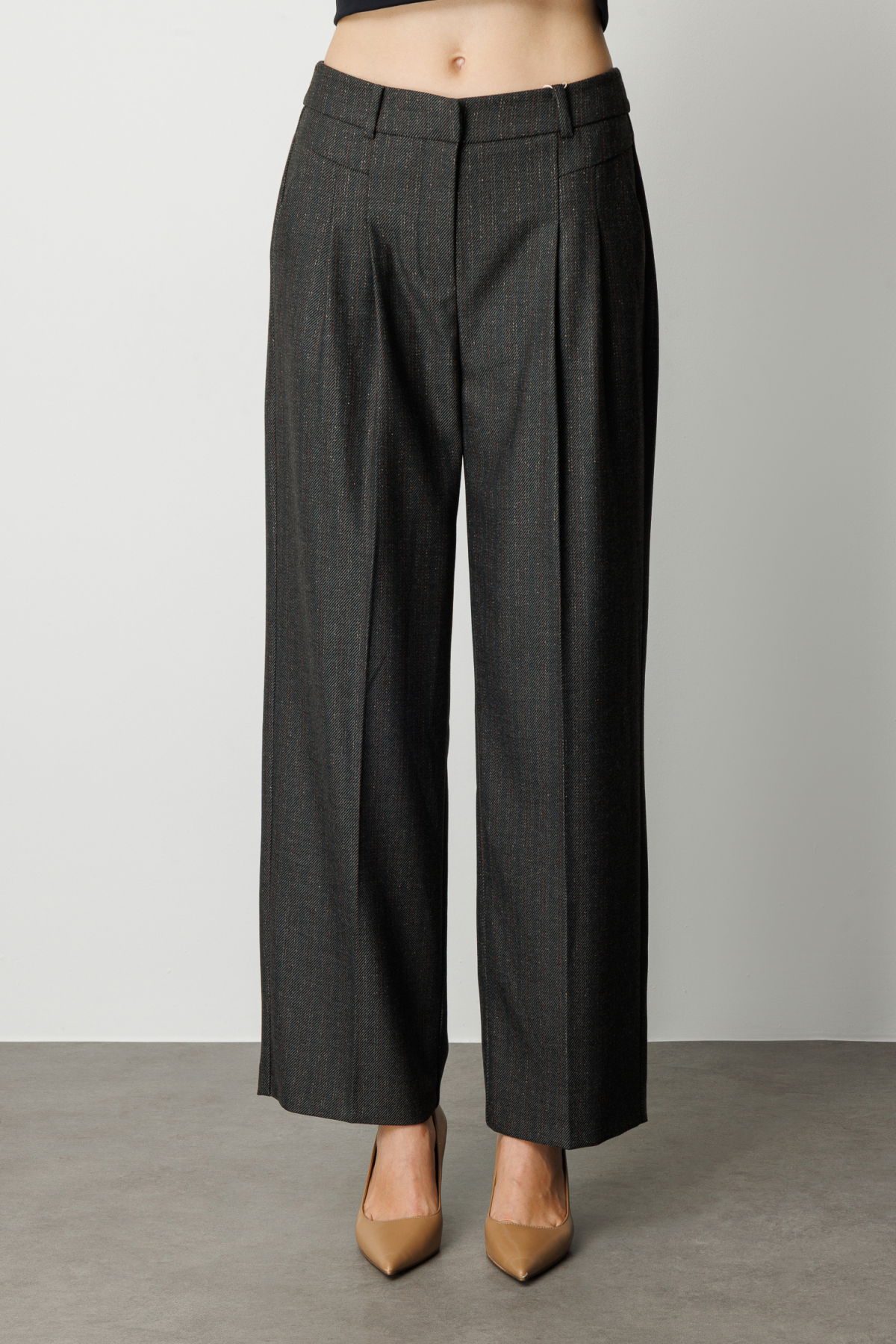 Ekol Kadın Çizgi Desenli Wide Leg Pantolon 5111 Siyah - 2