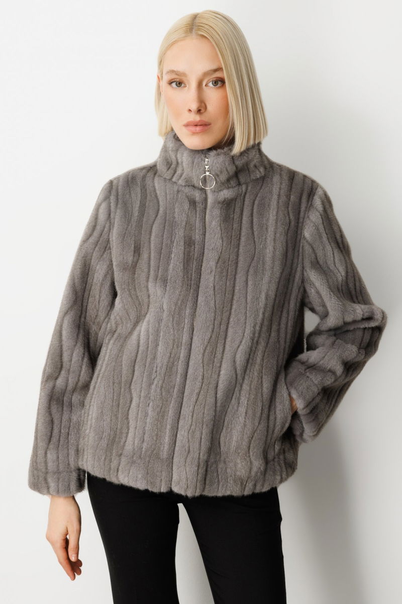 Ekol Kadın Çizgili Peluş Mont 8009 Antrasit - Ekol