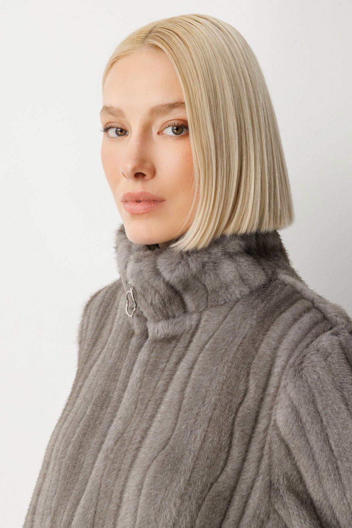 Ekol Kadın Çizgili Peluş Mont 8009 Antrasit - 2