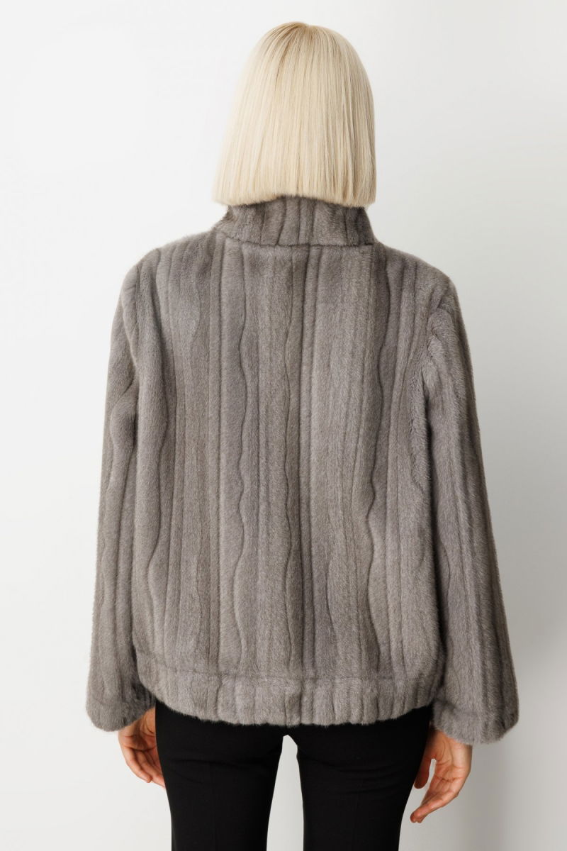 Ekol Kadın Çizgili Peluş Mont 8009 Antrasit - 4