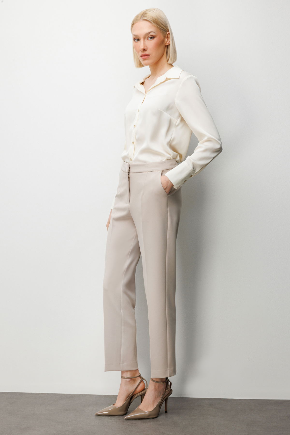 Ekol Kadın Dar Paça Dikiş Detaylı Pantolon 1008 Kum - 3