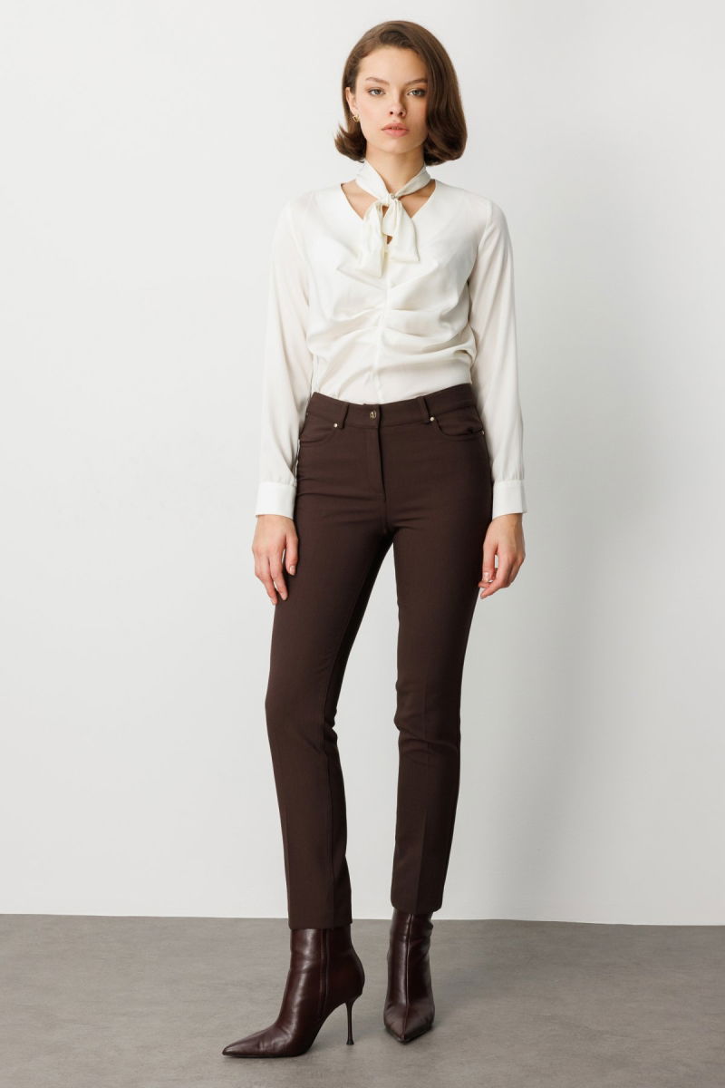 Ekol Kadın Dar Paça Kumaş Pantolon 1007 Kahverengi - Ekol