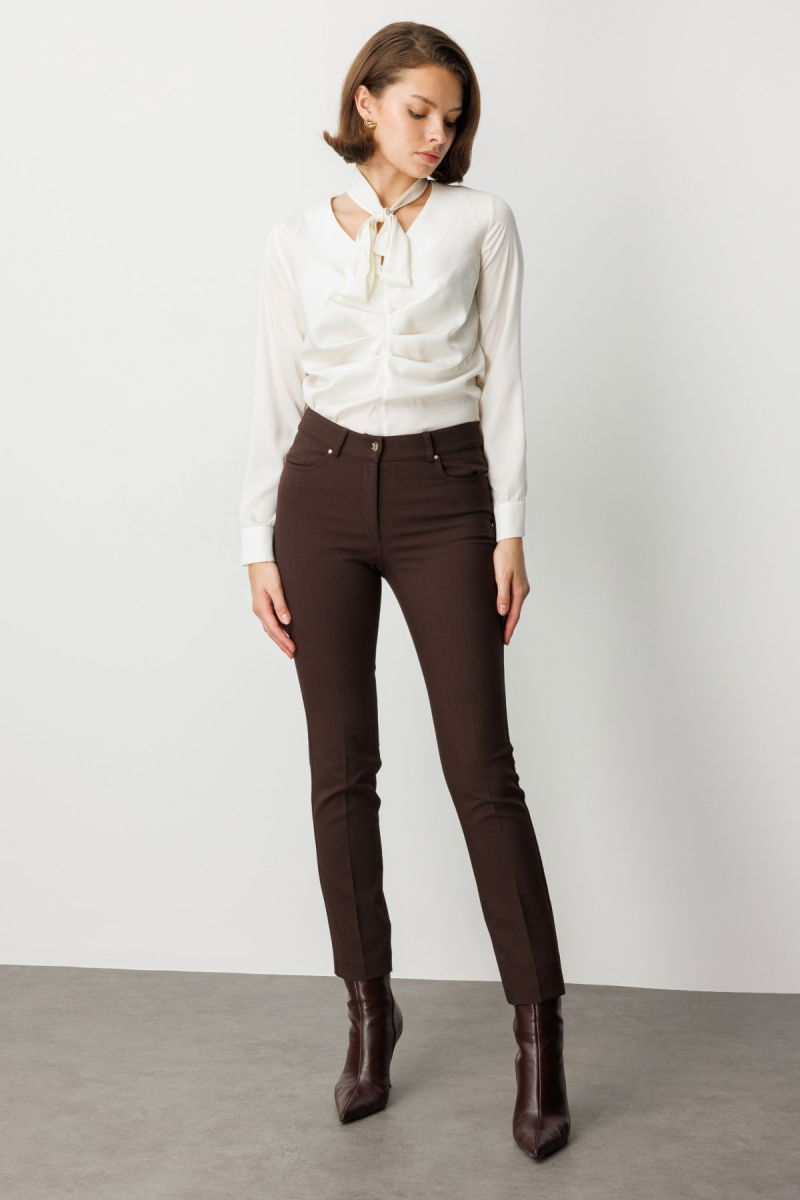 Ekol Kadın Dar Paça Kumaş Pantolon 1007 Kahverengi - 2