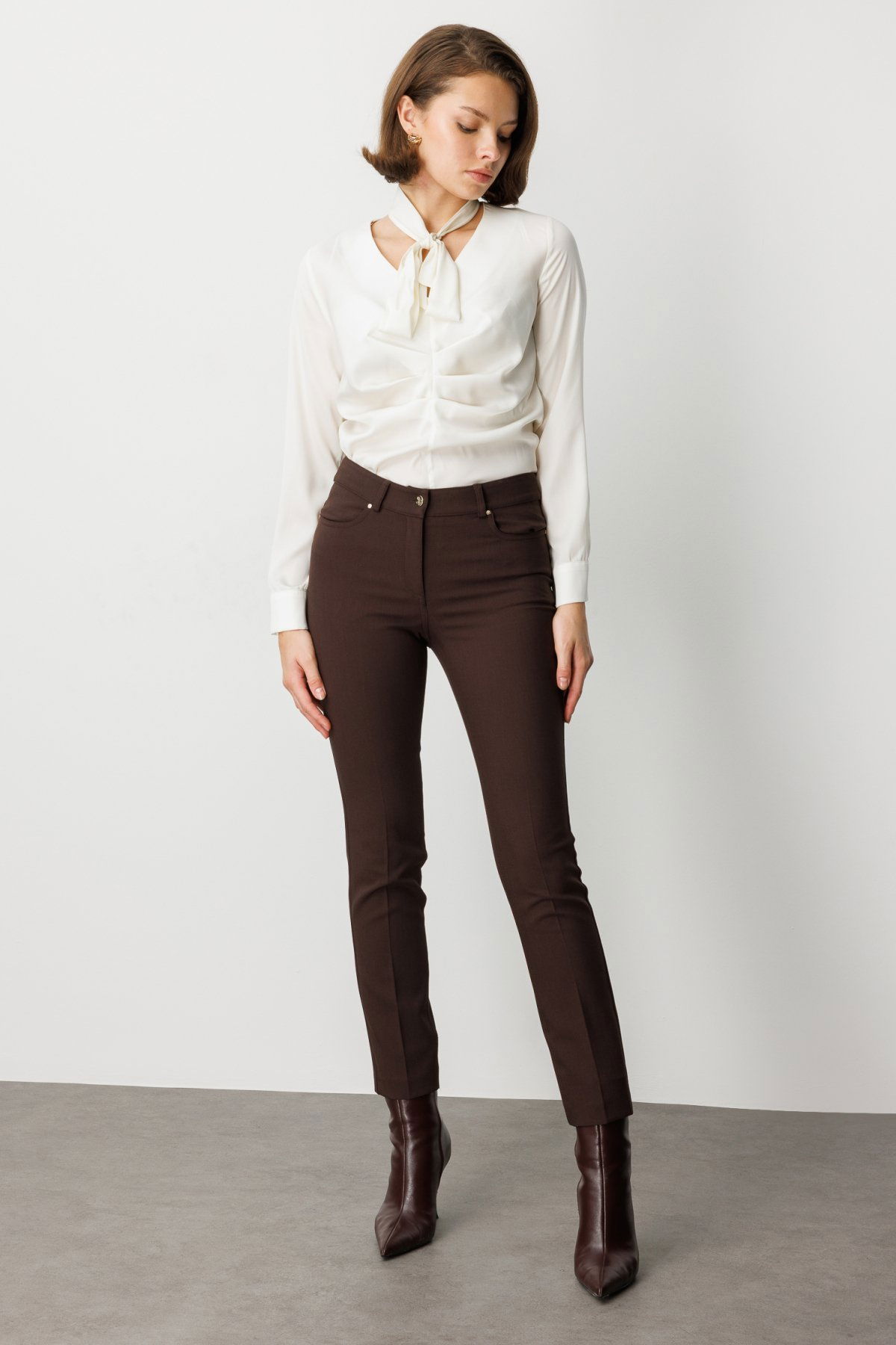 Ekol Kadın Dar Paça Kumaş Pantolon 1007 Kahverengi - 2