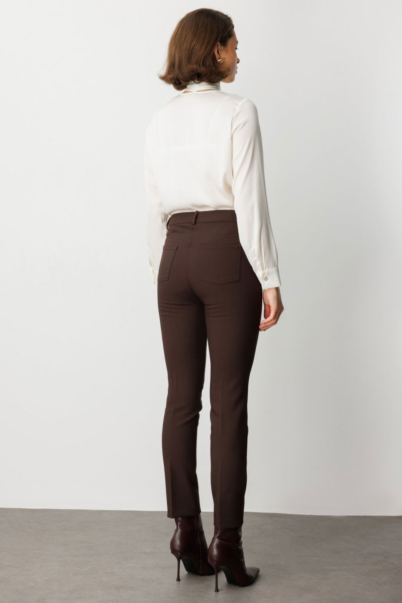 Ekol Kadın Dar Paça Kumaş Pantolon 1007 Kahverengi - 4