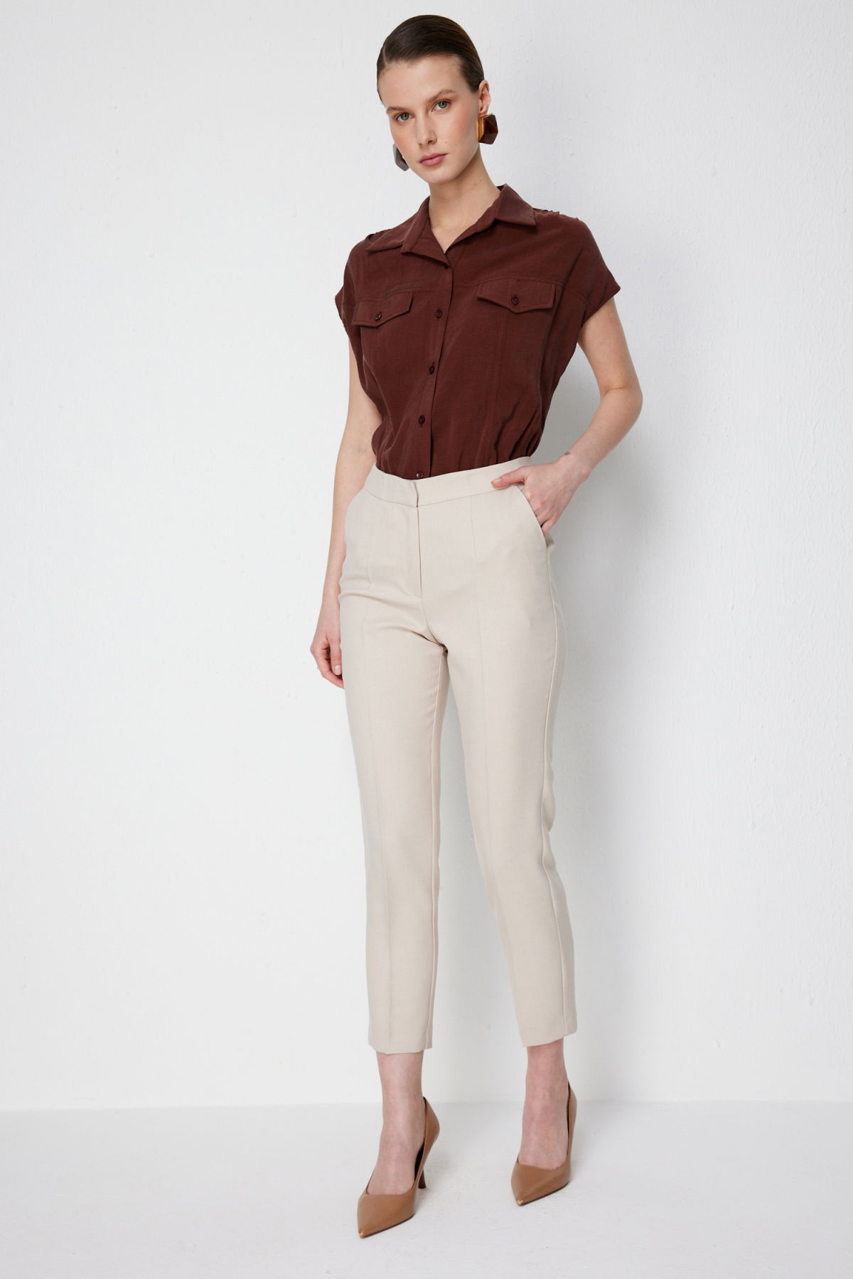 Ekol Kadın Dar Paça Yan Cepli Pantolon 1186 Kum - 3