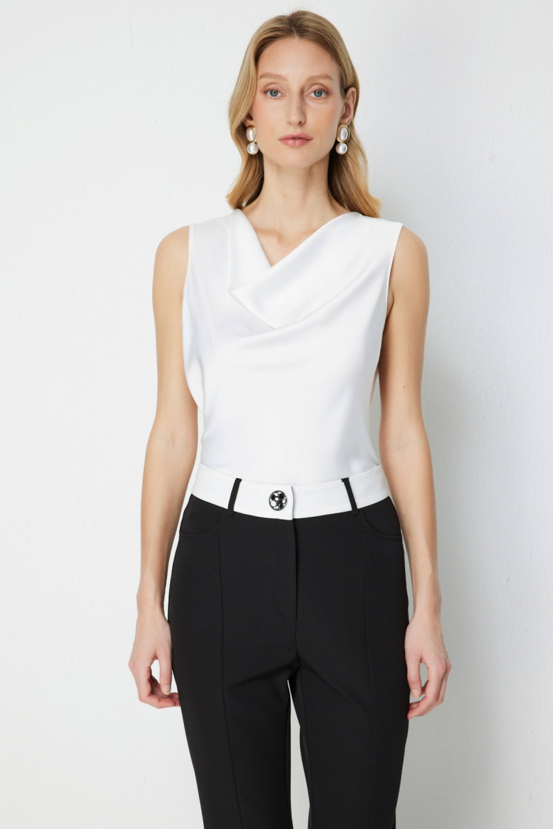 Ekol Kadın Degaje Yaka Kolsuz Bluz 2014 Ekru - 2