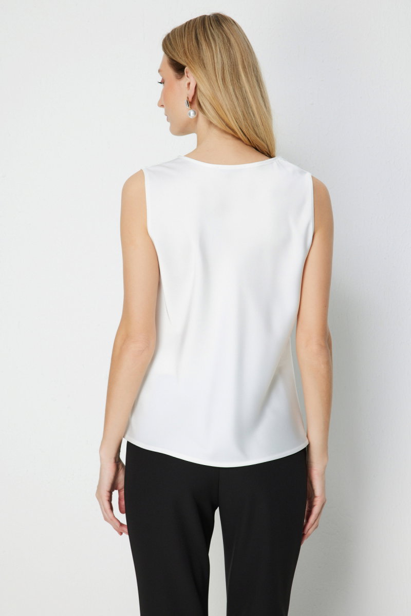 Ekol Kadın Degaje Yaka Kolsuz Bluz 2014 Ekru - 4