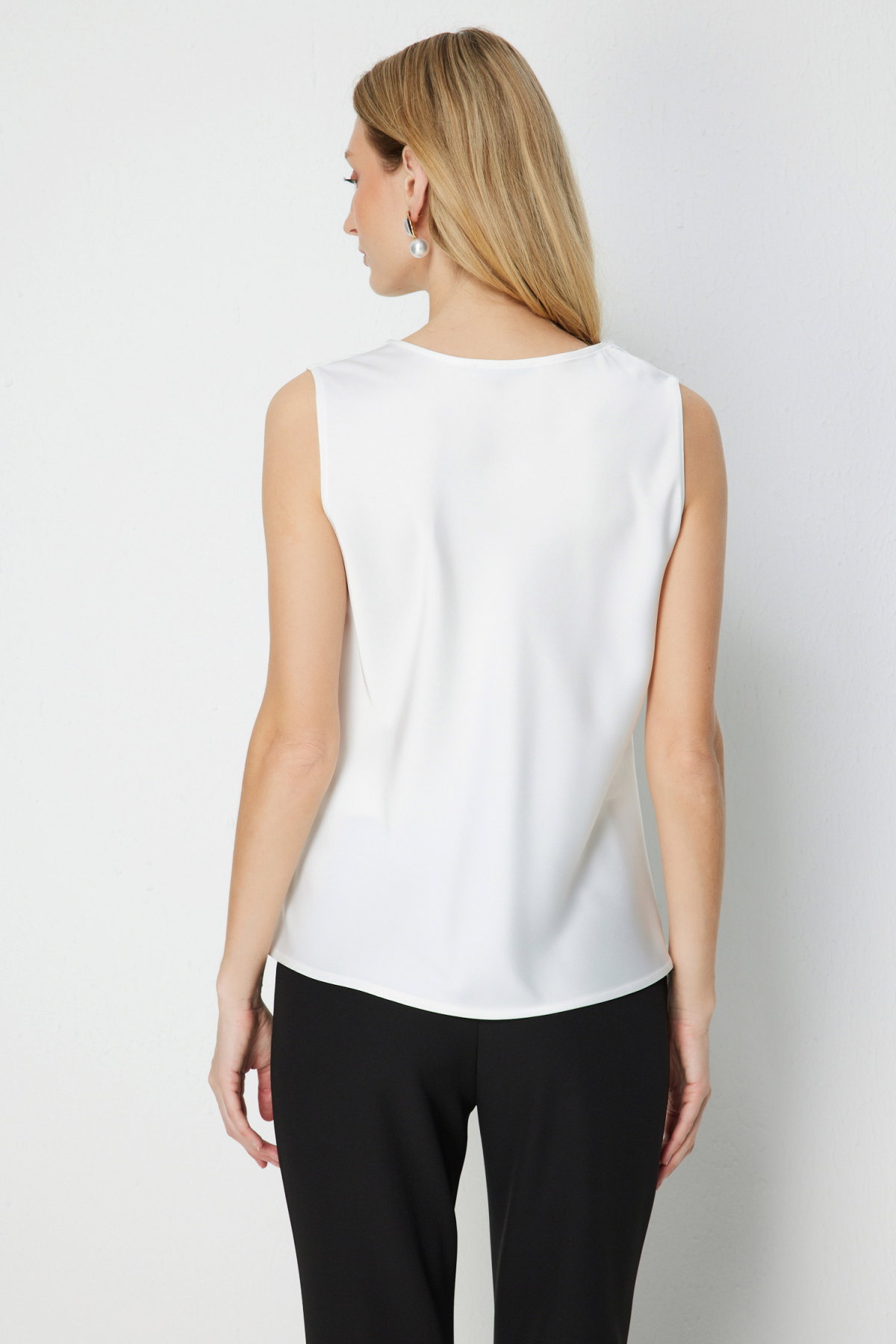 Ekol Kadın Degaje Yaka Kolsuz Bluz 2014 Ekru - 4