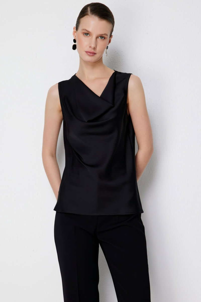 Ekol Kadın Degaje Yaka Kolsuz Bluz 2014 Siyah - 3