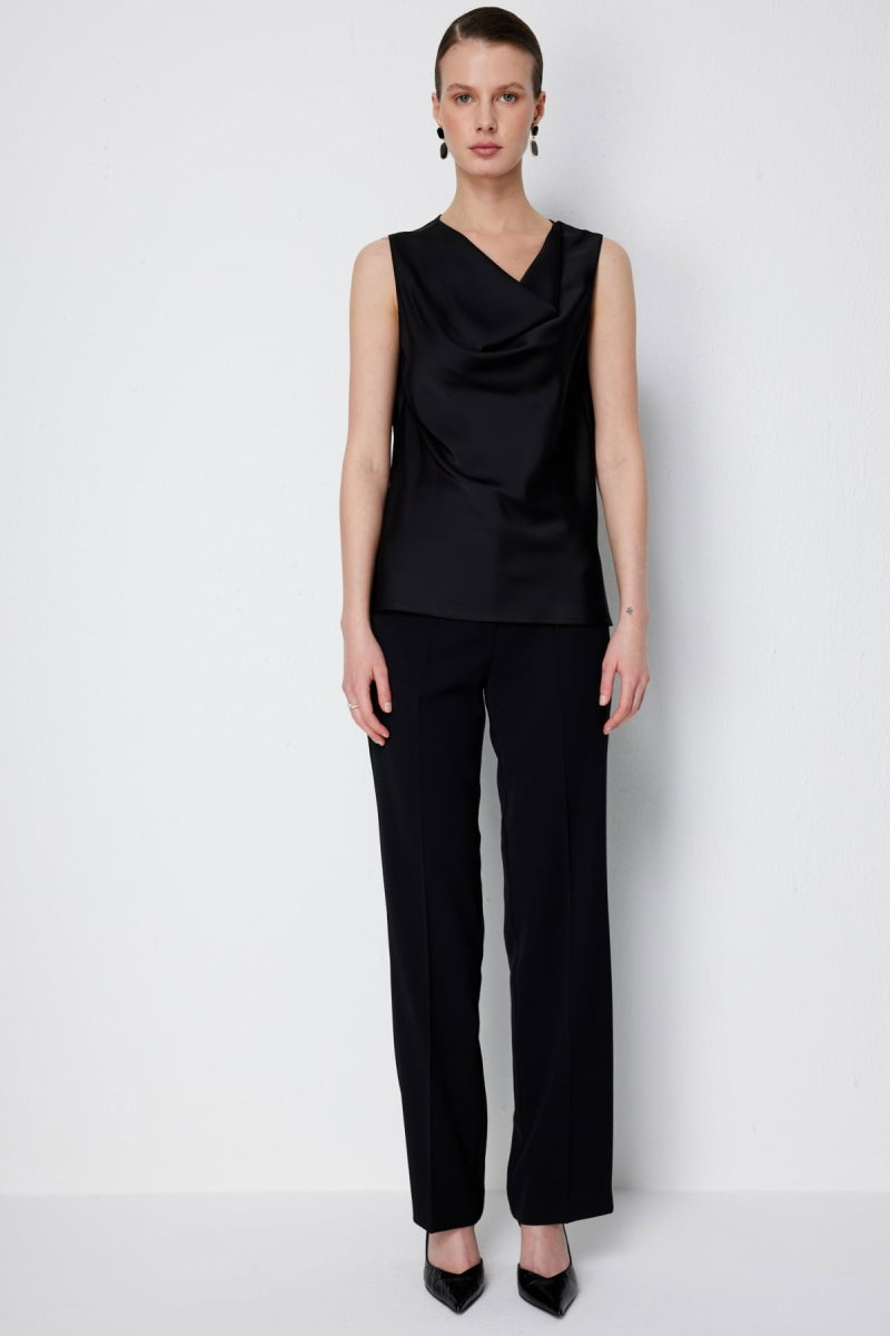 Ekol Kadın Degaje Yaka Kolsuz Bluz 2014 Siyah - 4