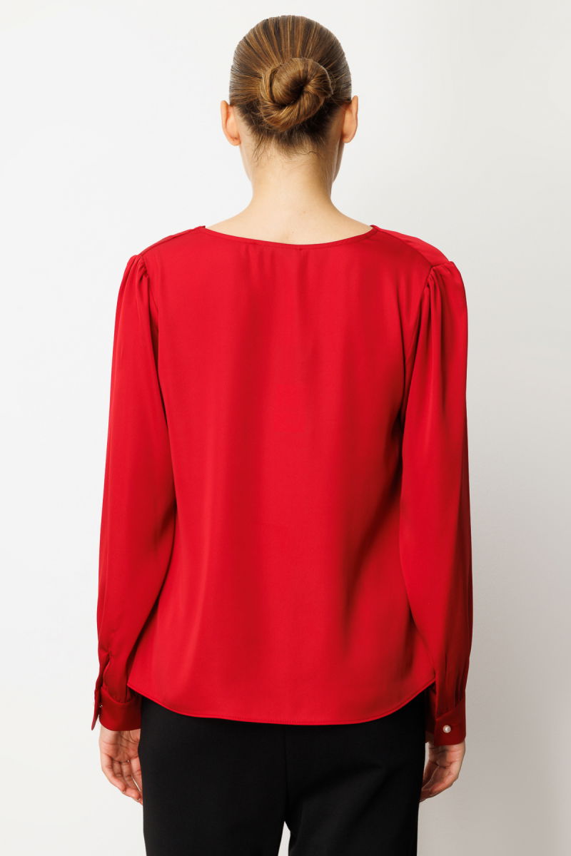 Ekol Kadın Degaje Yaka Saten Bluz 3019 Kırmızı - 4